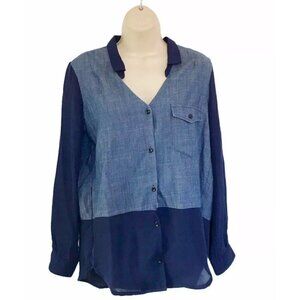 Sport The Kooples Blue Denim & Semi Sheer Top S